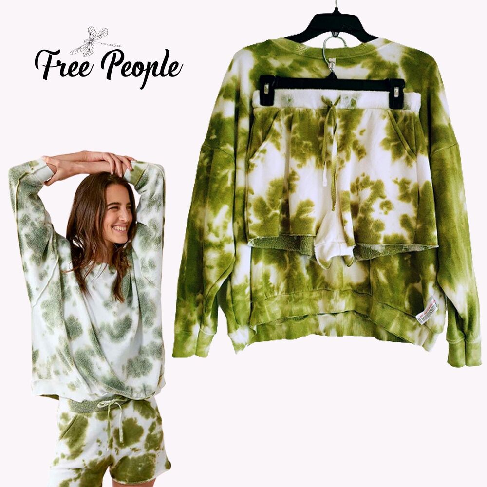 FREE PEOPLE KELLY Reversible Tie Dye French Terry Top Shorts Set XS NWT